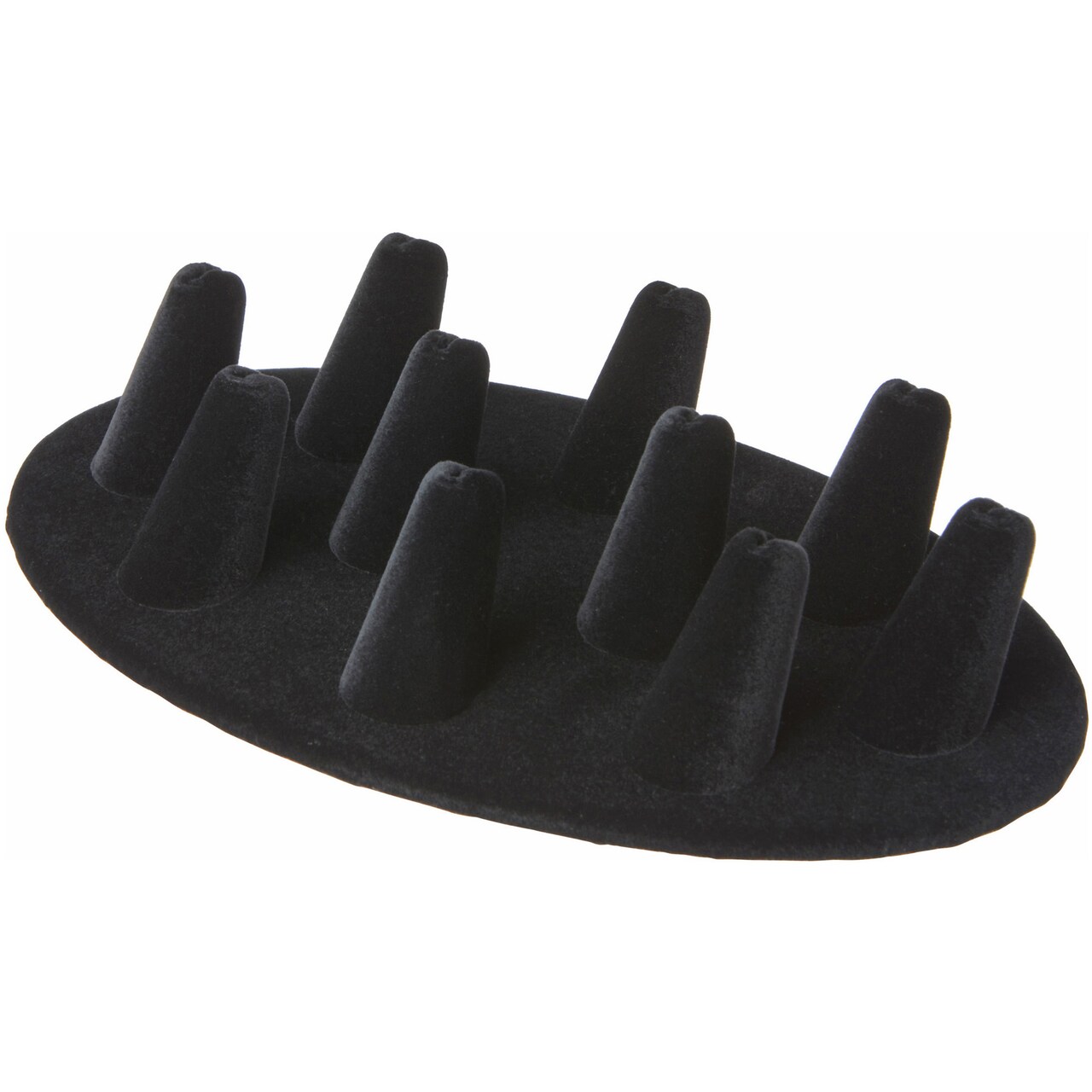 Plymor Black Velvet Ring Finger Display, Ten on Oval Base, 7.5" W x 4.5" D x 1" H